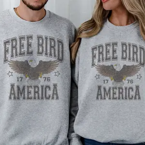 Vintage USA Sweatshirt Retro Free Bird America Pullover Patriotic Eagle Sweater 1776 4th of July Independence Sweatshirt Sublimation Crewneck Unisex Top  USA Mens Hockey Team