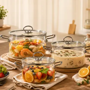 Glass Soup Pot with Lid, Clear Cooking Pot for Family Meals, Heat Resistant Glass Cookware, Gift for Dad Who Loves Cooking