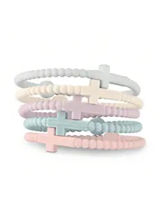 5pcs Cute Random Color Hand Strap, Thin Cross Silicone Bracelet, New Fashion Bracelets, Accessories Gifts, All Seasons, Plain Design, Stackable Bracelets