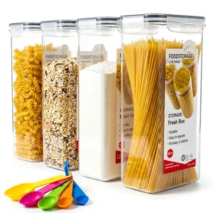 Sealed Food Storage Containers with Lids (4-Piece Set) — 2.4L Large-Capacity Pasta Jars, Ideal for Kitchen Cabinet Organization and Storage. These versatile canisters are specially designed for storing pasta, flour, sugar, and various types of noodles; in