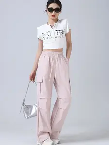 Women's Workwear Wide Leg Pants, Fashion High Waist Street Style Loose Casual Pants, Straight Leg Tie Long Pants