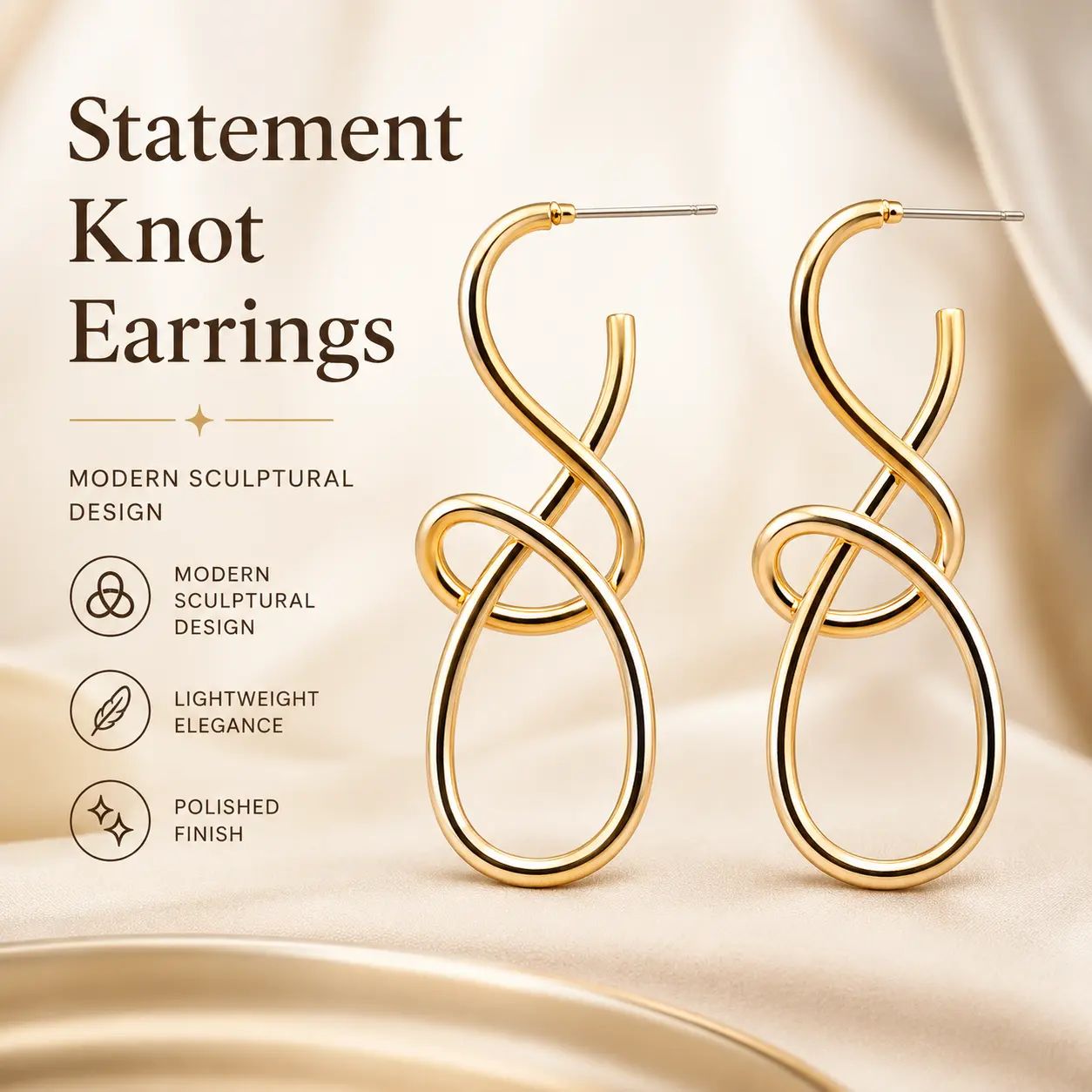 Sparkling Infinity Loop Earrings for Women, Modern Gold or Silver Tone Statement Jewelry, Lightweight, Elegant for Daily Wear
