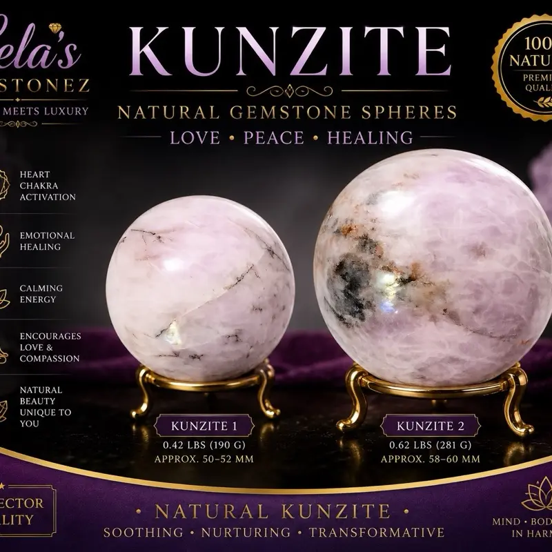 Lela's GemStoneZ Luxury Collection Natural Kunzite Sphere Collector's Edition Soft Blush Pink to Pale Lavender High Polish 50-52 mm Diameter crystal store random crystals purple