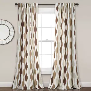 Set of 2 (84"x52") Mid Century Geo Light Filtering Window Curtain Panels Tan - Lush Décor