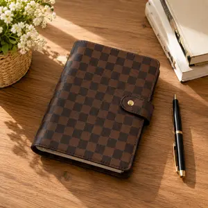 Brown Checkered A5 Planner Binder, PU Leather 6 Ring Refillable Notebook Cover with Snap Button, Card Pockets & Pen Holder for Daily Notes,Budget Planner,Office Desk & College,Dreambook & Planner portable book prompt question memorial day deal