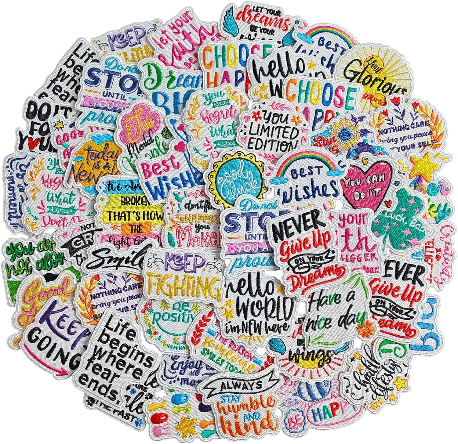 40PCS Custom Polyester Embroidered Patches - Positive Affirmation, School Motivation Designs with Letters for Students, Easy to Use, DIY Therapy, Express Yourself, Endlessly Versatile Decor for Hats, Clothes