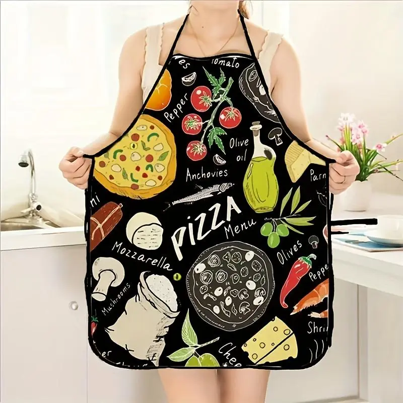 Pizza Pattern Apron, Creative Kitchen Apron, Simple Print Apron, Home Oil-proof Personality Cover No-sleeve Apron, Novelty Cooking Aprons, Kitchen Accessories