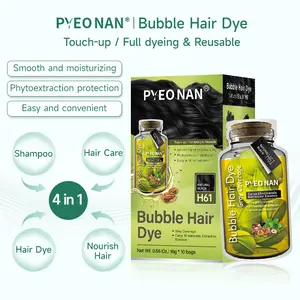 PYEONAN Unisex Bubble Hair Dye, Ammonia-Free, Natural Plant Extracts, 2-in-1 for Gray Coverage and  Haircare , Gray Hair Turns into Black or Dark Brown with Herbal Ingredients, No Bleaching, 10 Bags Hair Color 5.6 Oz./160g