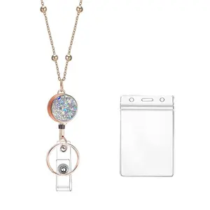 3pcs Fashionable ID Chain Set, Silver Color Adjustable Lanyard, Teacher Badge Holder, Gold Bead Chain, Office & Medical Use, Classroom Supplies