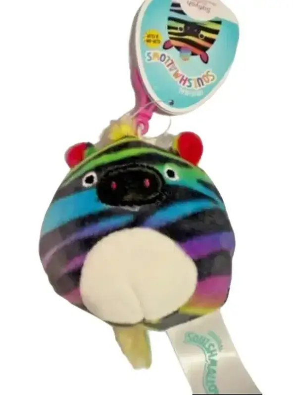 Squishmallows Safiyah the Rainbow Zebra 3.5" Clip, Rainbow Stripes, Soft Fabric, for Collecting, Suitable for 4+ Years Kids