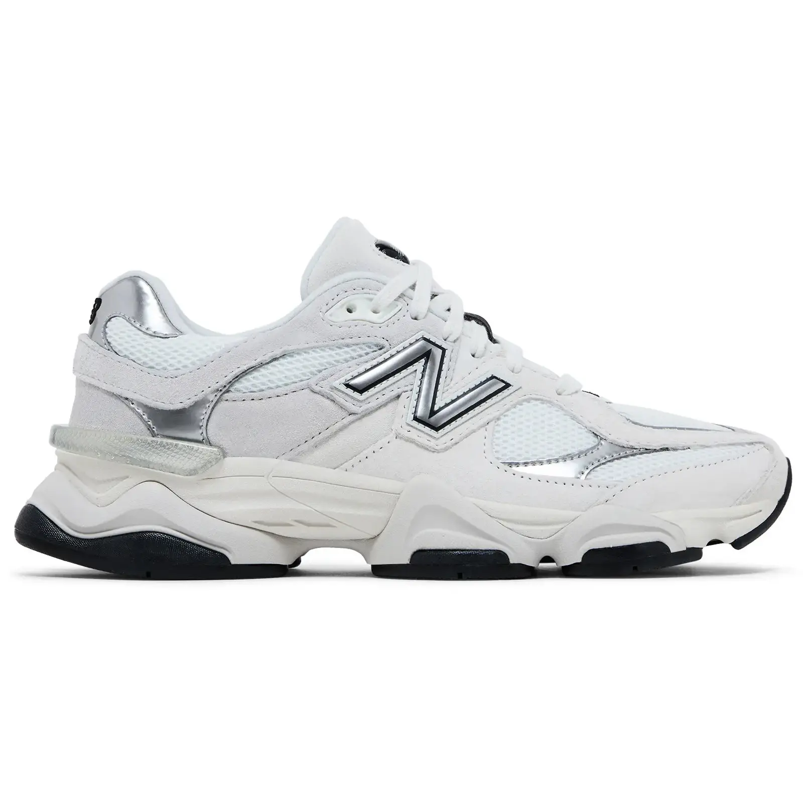 New Balance 9060 White Black Metallic Silver Women's Chunky