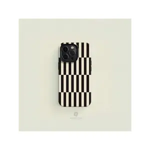 Striped Black On Cream Tough Phone Case |    16 15 14 13 12 11 Pro Max Case