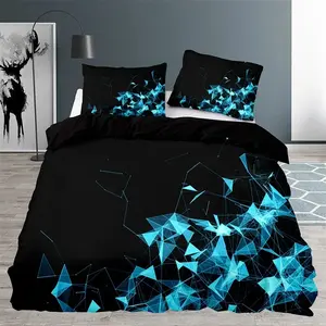 Three-Piece Bedding Set, Polyester Fiber, Abstract Blue Geometric Pattern, Soft and Warm, Personalized Bed Sheets, Various Sizes