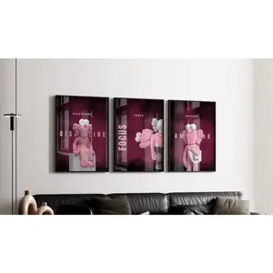 Set of 3 Pink Dedicated Kaws Art piece canvas wall home decor Portrait Gallery