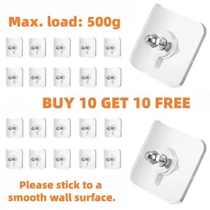 20PCS Acrylic Photo Wall Hooks (Buy 10 Get 10 Free) - Stainless Steel & Ceramic Self-Adhesive, Smooth Lightweight Wall-Mount Hooks for Easy Installation, Home Decor, Organizer Storage, Apartment Accessories, Things for Rooms