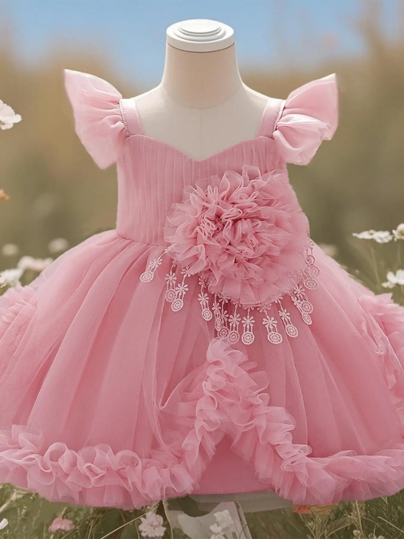 Toddler Girl's Tassel Lace Design Dress, Cute Romantic Sleeveless A Line Dress for Party Wedding Guest, Kids Clothes for All Seasons