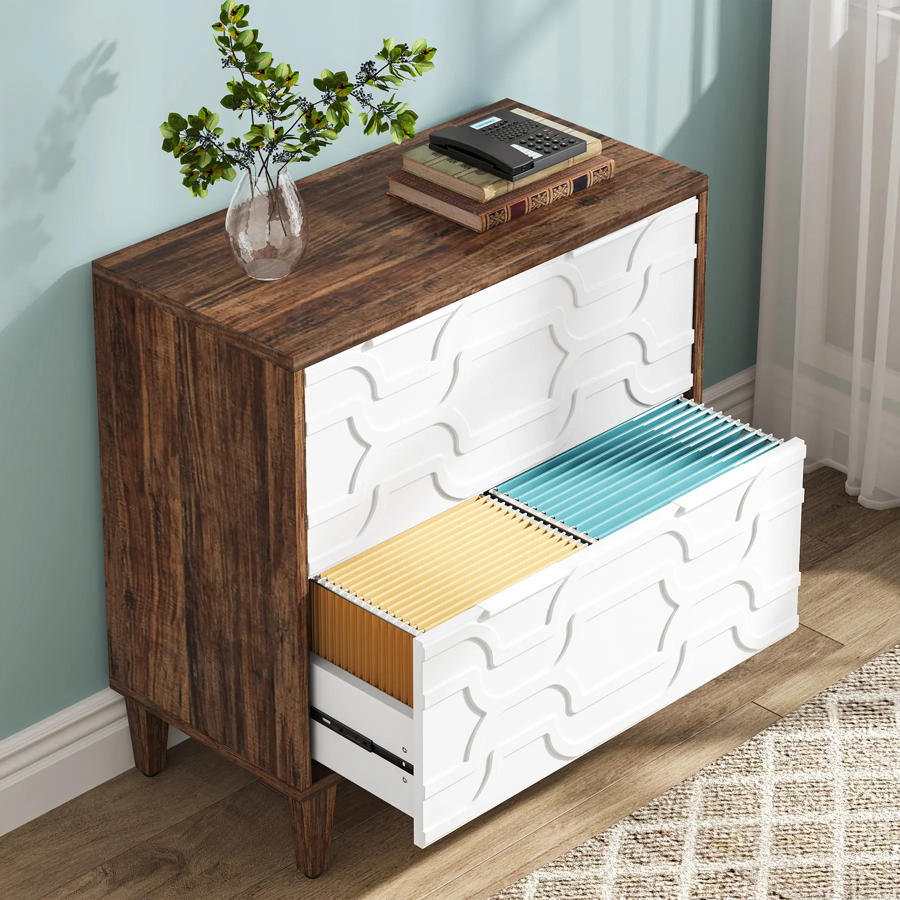 Tribesigns 2-Drawer File Cabinet, Lateral Filing Cabinet for A4/Letter/Legal Size, Office Storage Cabinet, Printer Stand with Storage Drawer for Home Office, Brown and White