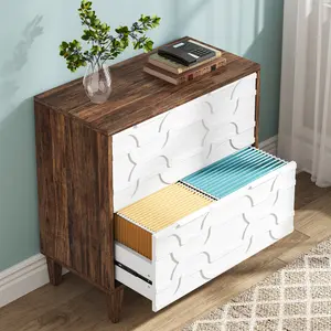 Tribesigns 2-Drawer File Cabinet, Lateral Filing Cabinet for A4/Letter/Legal Size, Office Storage Cabinet, Printer Stand with Storage Drawer for Home Office, Brown and White