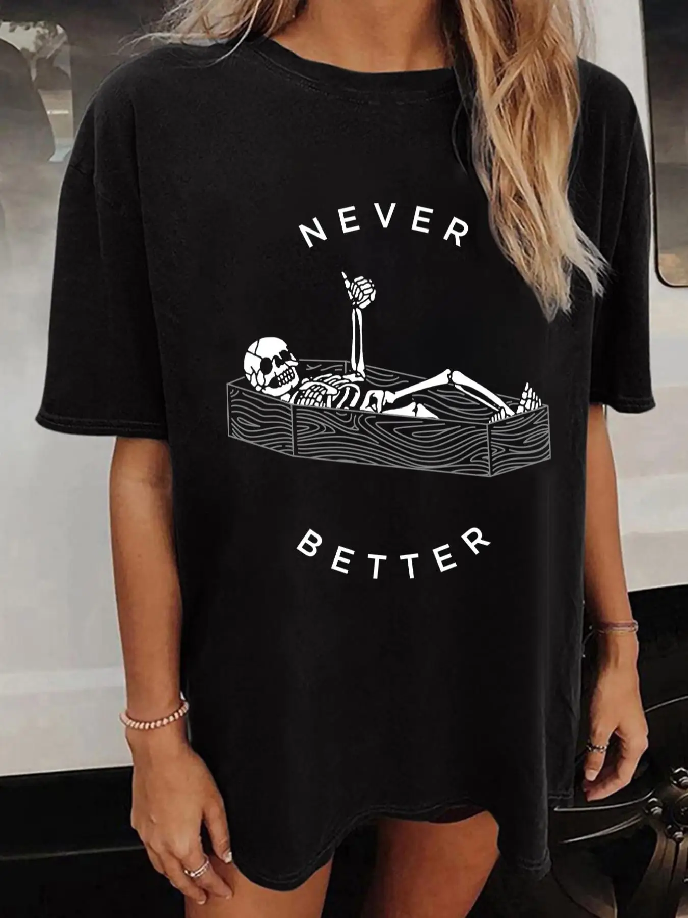 Women's Never Better Vintage Graphic Crew Neck Tee, Retro Casual Drop Shoulder Short Sleeve T-shirt for Summer Daily Wear, Summer Outfits 2024, Women