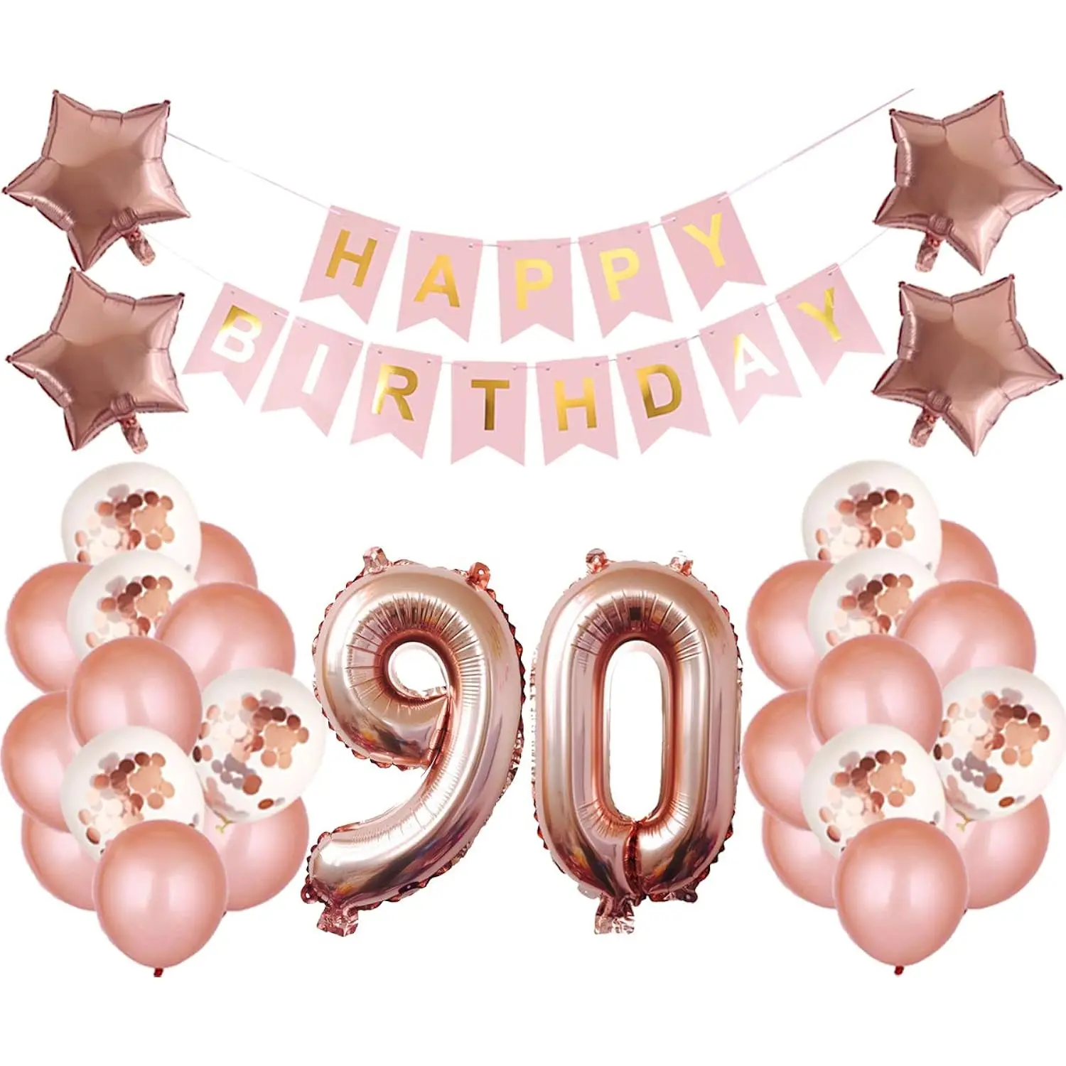 90Th Birthday Party Decorations Kit Happy Birthday Banner With Number 90 Birthday Balloons For Birthday Party Supplies 90Th Rose Gold Birthday Party Pack