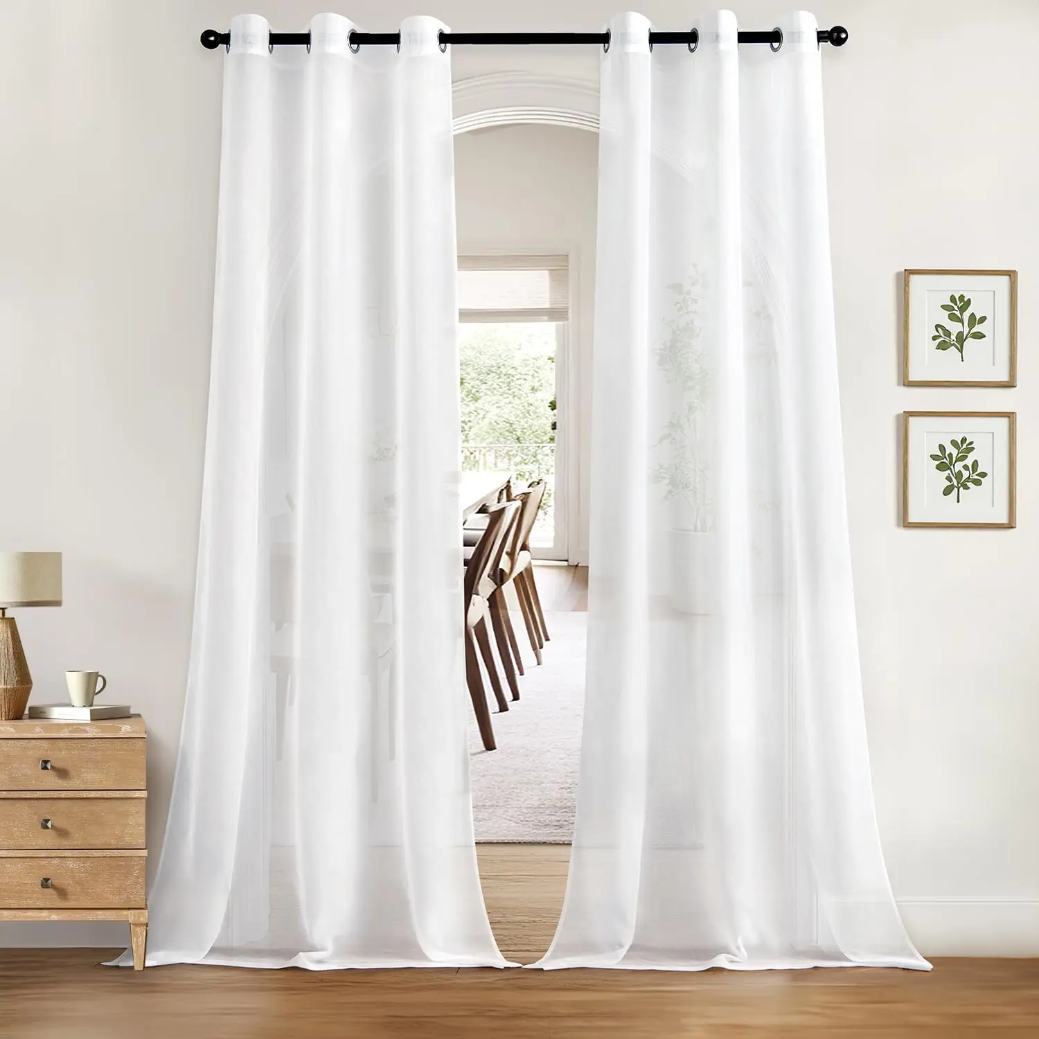 White Grommet Top Long Curtains - 42W x 84L (Pack of 2) Elegant Lightweight Sheer Window Voile Panels, Light Filtering Window Decor Ideas for Bedroom/Living Room Treatment