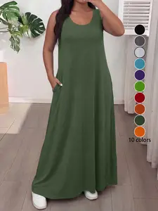Elegant Sleeveless Round Neck Dress for Women, Available in 10 Colors, Perfect for Casual Wear & Vacation, Slimming Design