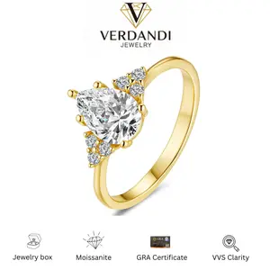 1.5 Carat Pear Cut Synthetic Moissanite Ring D VVS1 in S925 Silver Wedding Engagement Ring Yellow Gold Plated Valentines Gift