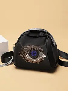 Women's Rhinestone Eye Pattern Crossbody Bag, Trendy Fashion Versatile Large Capacity Two-In-One Shoulder Bag, Casual Crossbody Bag