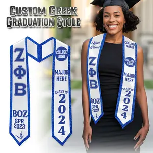 Zeta Phi Beta Graduation Stole Personalized Name Custom Logo White Style, Class of 2026 Sorority Sash, Unique Gift for Ceremony Outfit
