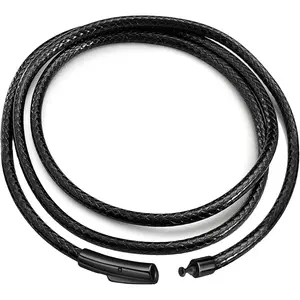 Flexible 2MM/3MM/4MM ,14" to 42" Waterproof Braided Leather Chain Cord Necklace for Men/Women, Brown/Black Rope Chain for pendant (Gift Box)