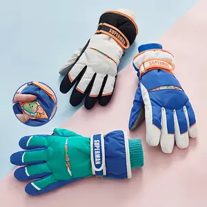 1-Pair Winter Ski Gloves - Cold Weather Thermal Gloves with Wrist Strap & Color-Coded Tips, Soft Plush Inner Lining - Ideal for Skiing, Snowboarding, Snowplay - Boys & Girls Ages 6-10 Years - Multi-Color Options (Blue, White, Black, Orange, Green, Pink, G