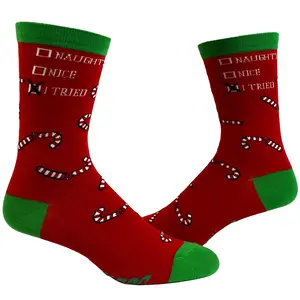 Women's Naughty Nice I Tried Socks Funny Christmas List Good Bad Graphic Footwear Funny Graphic Socks Comfortable Fitted Spandex Cotton