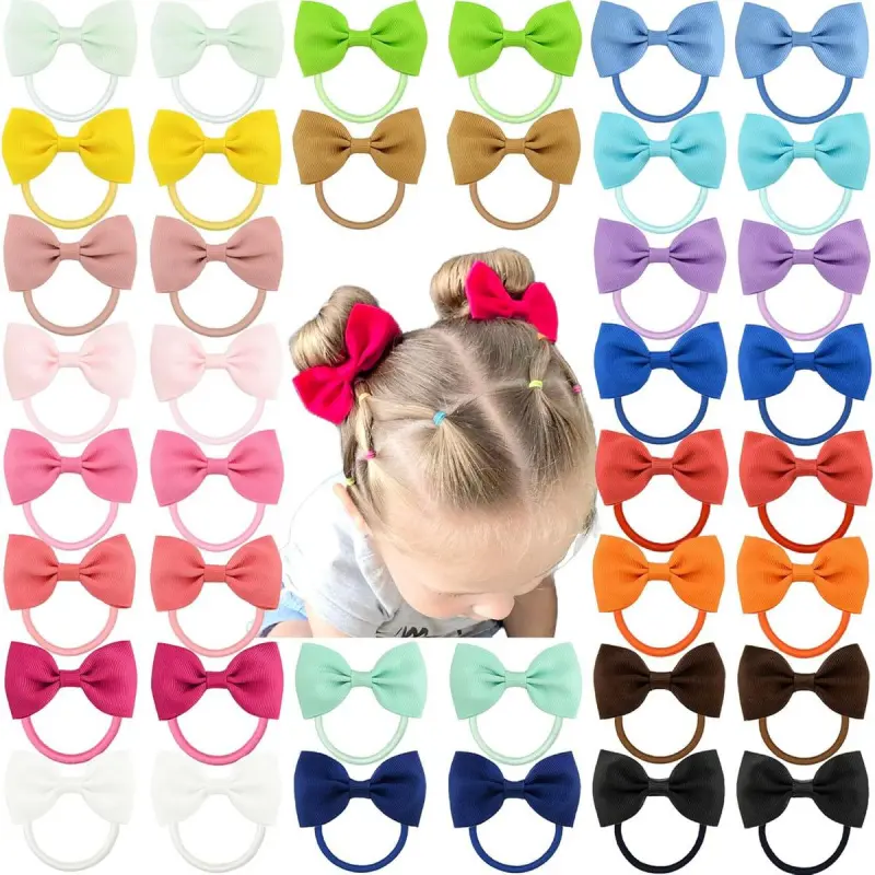 Ribbon Hair Bows for Girls, 40 Pack 2.75 Inch Colorful Hair Decor with Sturdy Elastic Ties, 20 Colors for School Uniforms & Photography, Ponytail Accessories, Colorful Hair Accessories