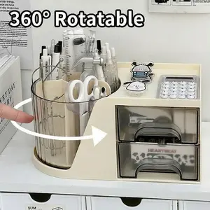 Rotating Pen Holder Storage Box, Multi-Functional Large Capacity Office Goodie, Children Desk Organizer, Cute Stationery Rack, 360° Rotation