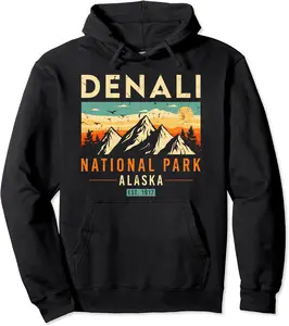Denali Est. 1917 Vintage Retro Alaska National Park Pullover Hoodie - Rubencordov Shop 86B0CGW2Y8M6