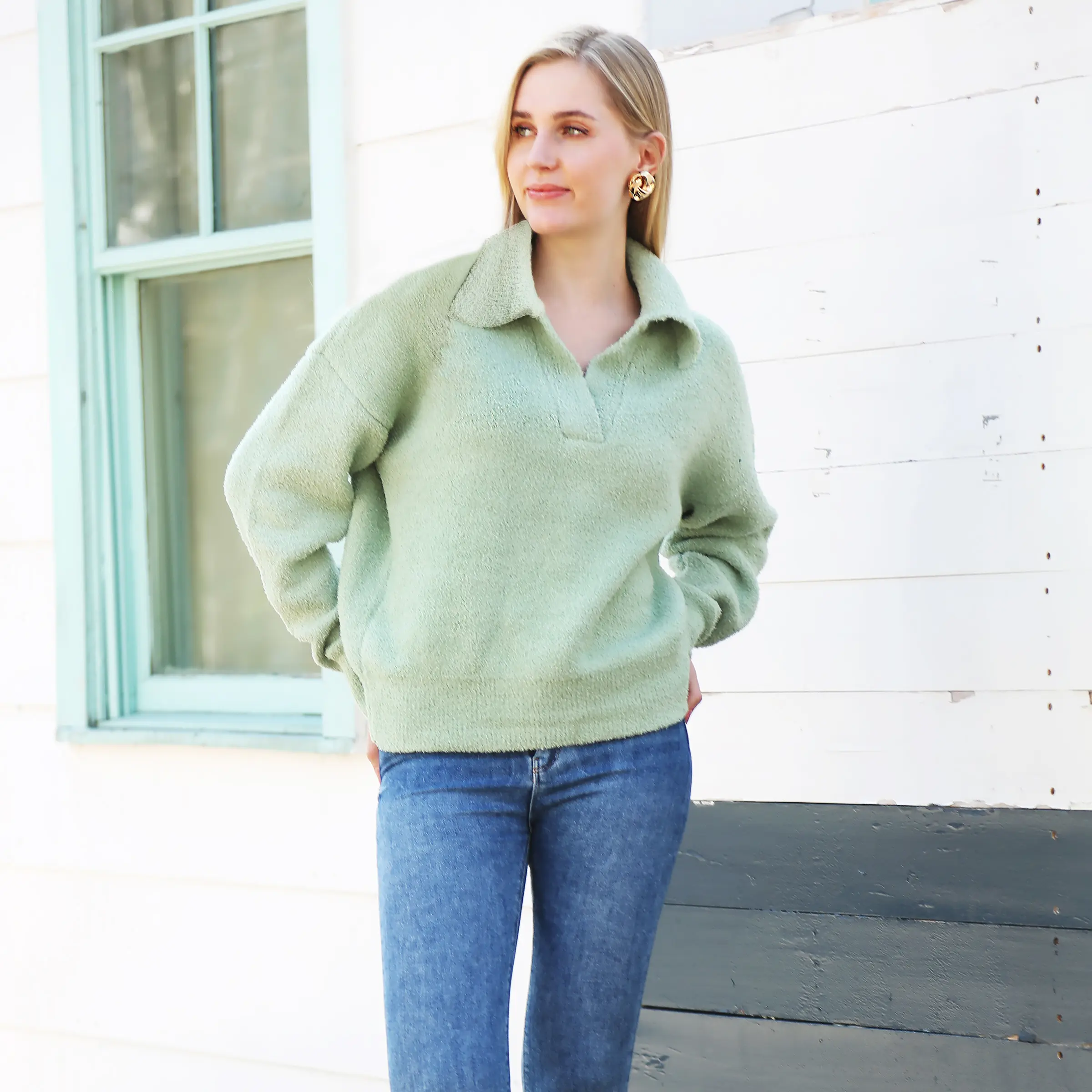 ComfyLuxe Solid Color Luxury Soft Collared Sweater