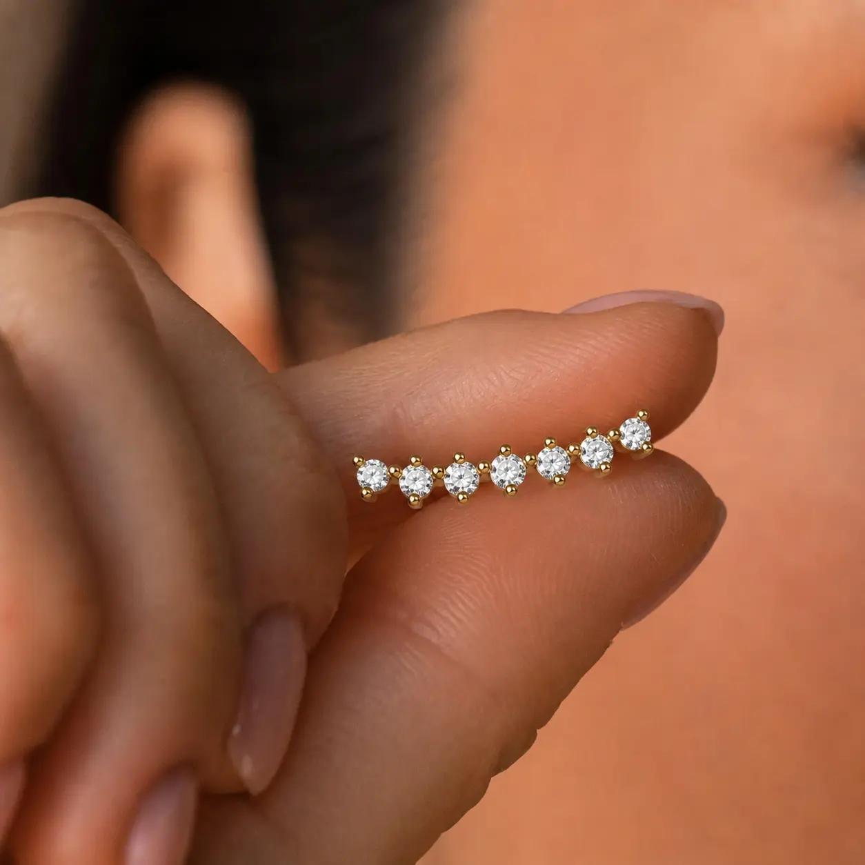 Women's Gold CZ Ear Climber Earrings - Sparkly Dainty Earring Stack, Casual Daily Artificial Gemstone Jewelry Gift Pair for Females