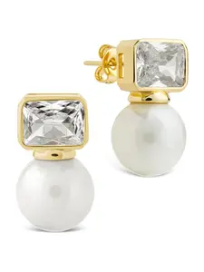 Hilda Pearl & Emerald Cut CZ Studs