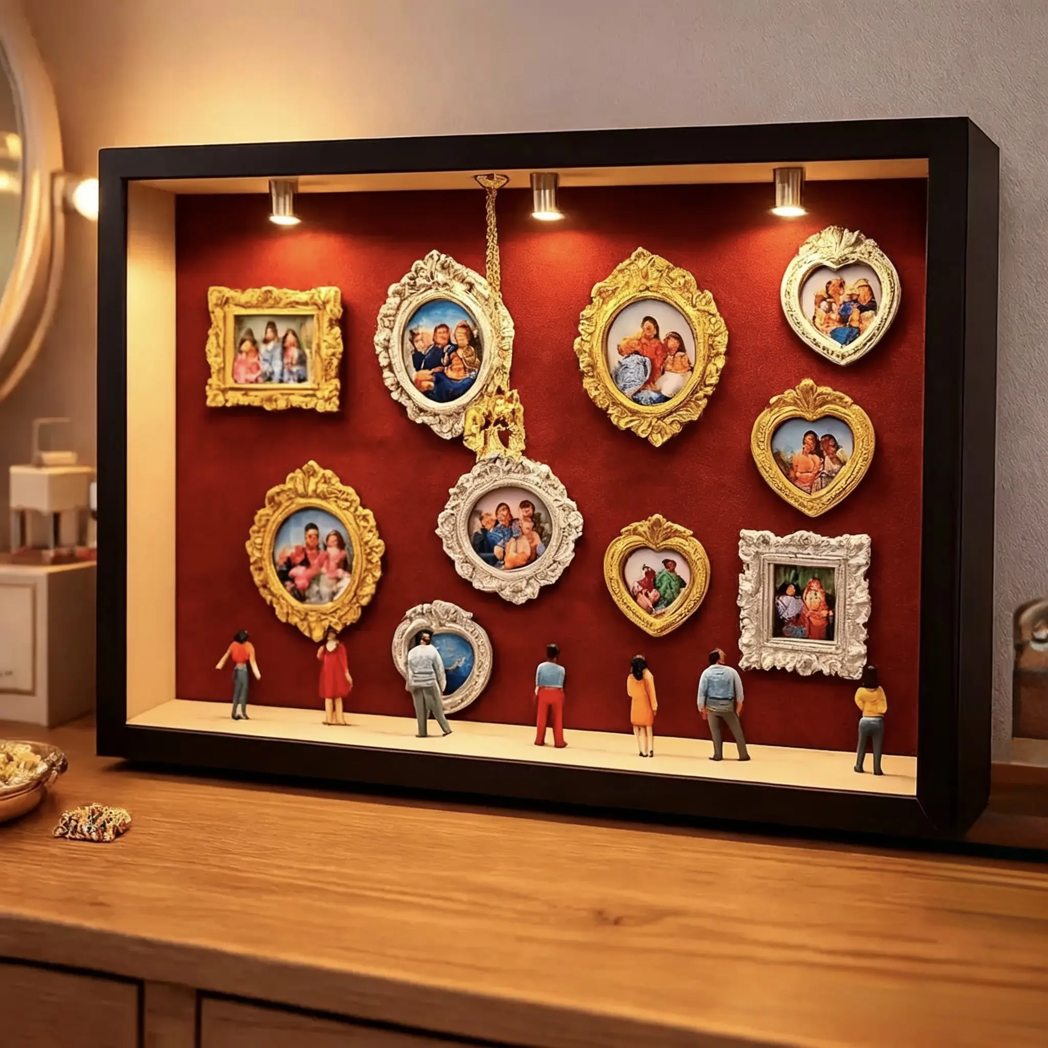 DlY Mini Museum of us Photo Frame DIY Mini Museum Silhouette Box with Gold Mini Frames & Figures -The Ultimate Personalized Giftor Parents,Couples,and Friends Wooden Framed Set Decor