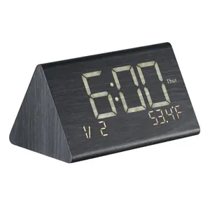 VEVOR Digital Alarm Clock, Wooden Desk Clock with Dual Alarm, USB Port, Snooze, Night Light, Voice Control, Adjustable Volume, Bedside Desktop Clock with Charger for Bedroom, Kitchen, Office, Black