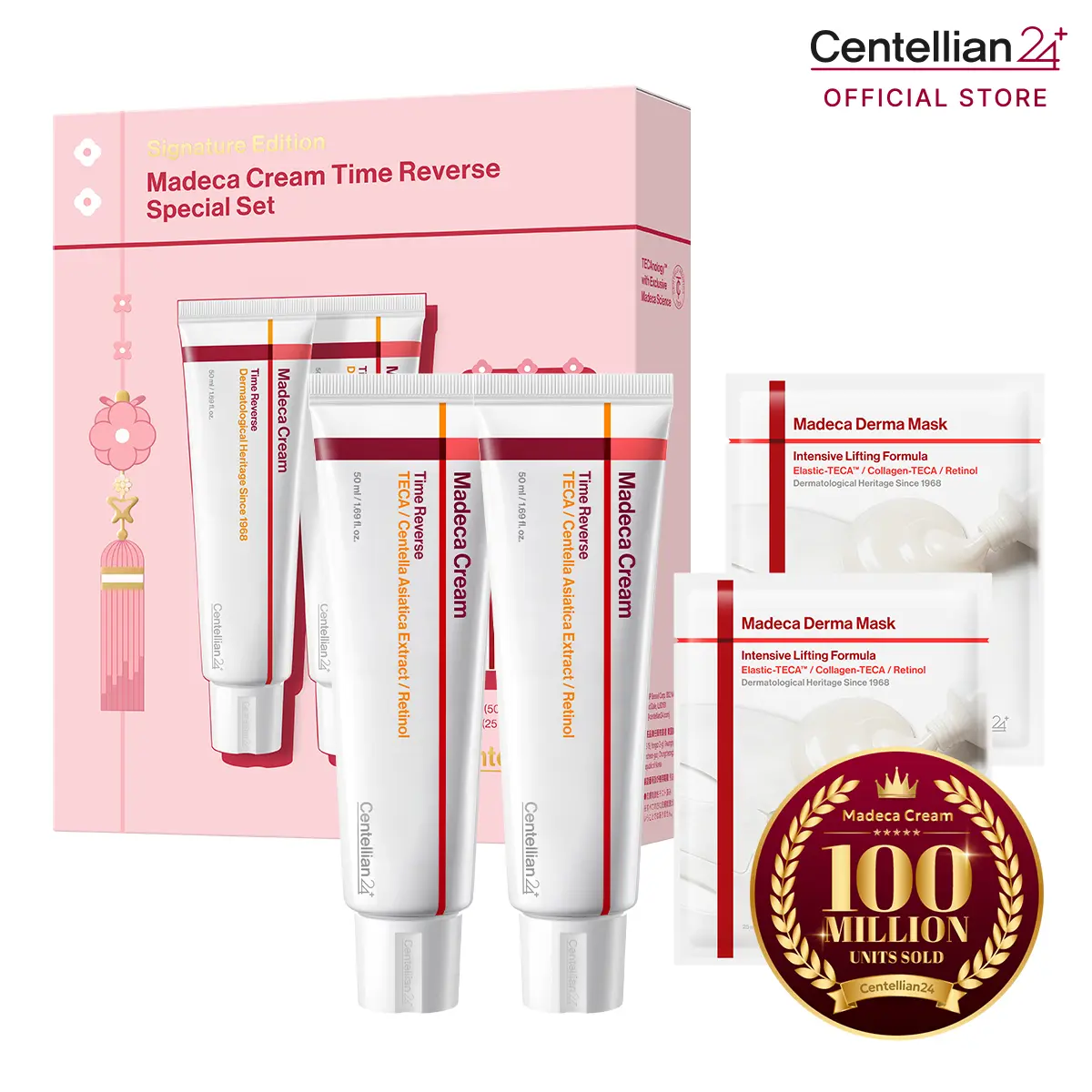 [Centellian24] Signature Edition | Madeca Cream Time Reverse 50ml x 2 + Madeca Derma Mask Intensive Formula x 2 | TECA + Cica + Hyaluronic Acid | Firming, Hydration & Skin Barrier Care | Radiance & Soothing Care | Korean Skincare