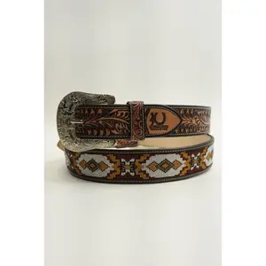LA HERRADURA BELT 2 INCH AZTEC BURGUNDY/MUSTARD YELLOW NEW DESIGN