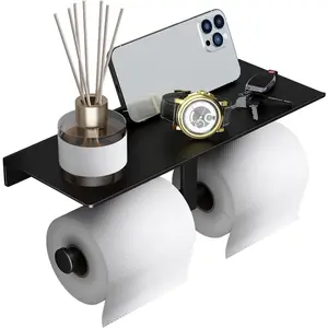 Black Paper Holder with Shelf, Wall-Mounted Organizer, Roll