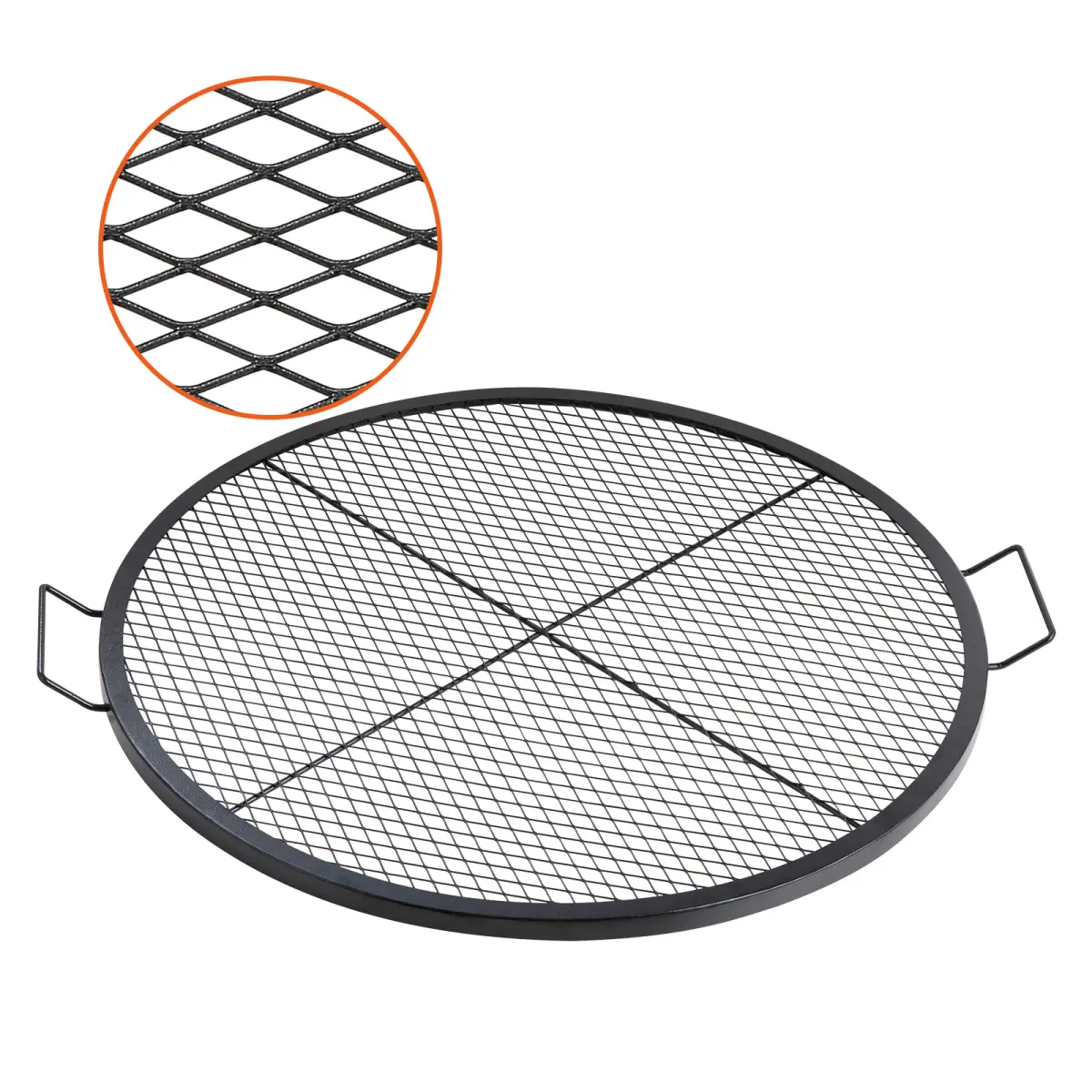 [Bellemave] 36 Inch Round Grill Grate, Heavy Duty Steel Campfire BBQ Grill Grid with Handle & Support Wire, Portable Outdoor Camping Cookware