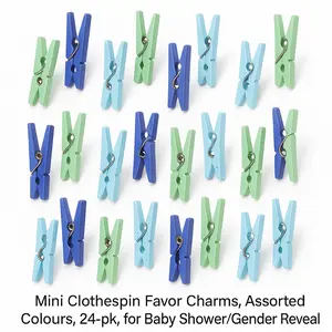 Mini Clothespin Baby Shower Favor Charms, Assorted Blue Tones, 24-Pack