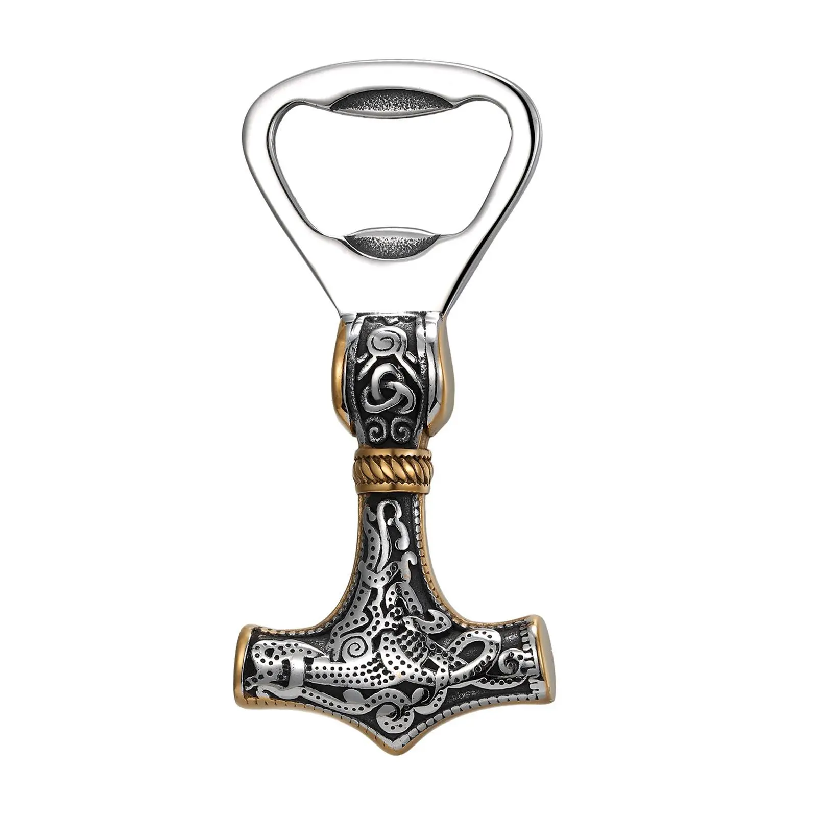 OIDEA Mjolnir Viking Bottle Opener - Stainless Steel Thor's Hammer Kitchen Utensil with Antique Celtic Knot Norse Design, Smooth Man Cave Accessory, Christmas/Birthday Gift Ideas for Men, Father's Day