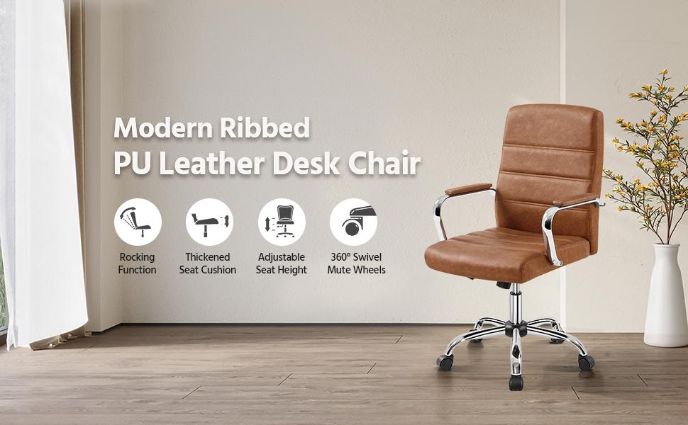 Yaheetech Office Chair Mid-Back Swivel Desk Chair with Arms PU Leather Height Adjustable Office Executive Chair