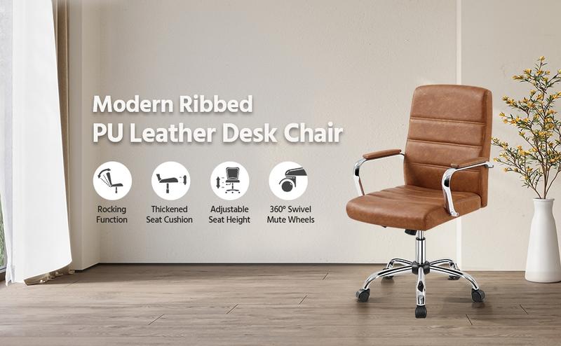 Yaheetech Office Chair Mid-Back Swivel Desk Chair with Arms PU Leather Height Adjustable Office Executive Chair