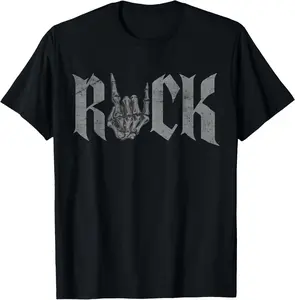 100% Cotton Rock On Skeleton Hand Rock and Roll Rock Music Band T-Shirt