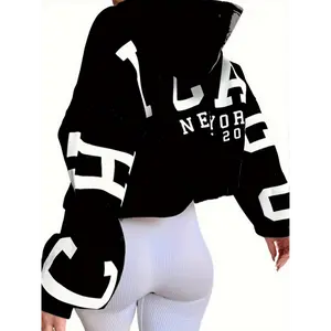 Women's Drop Shoulder Oversized Letter Print Hoodie, Long Sleeve Casual Sweatshirt